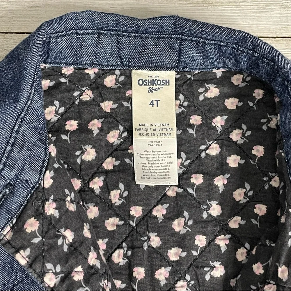 OSHKOSH B’GOSH Long Sleeve Quilted Denim Shirt Jacket
